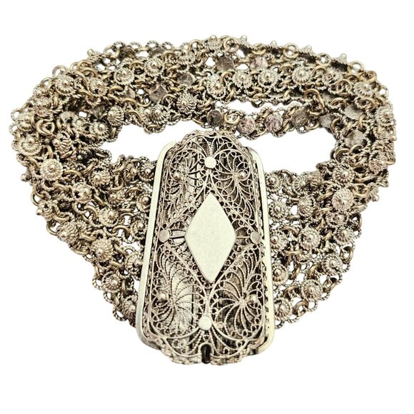 Sterling Cannitelle Filigree Etruscan Multi Strand Pin Buckle Bracelet C576 - Picture 7 of 7